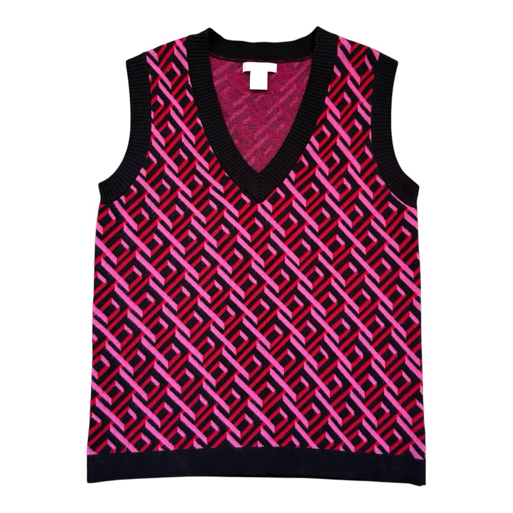 Christian Siriano Pink & Black Geometric Knit Sweater Best Size Small